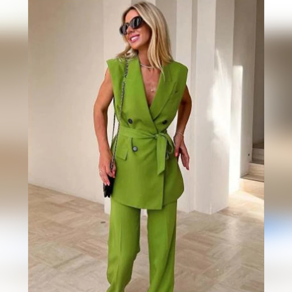 Zara Double Breasted Belted Long Blazer Vest size XS